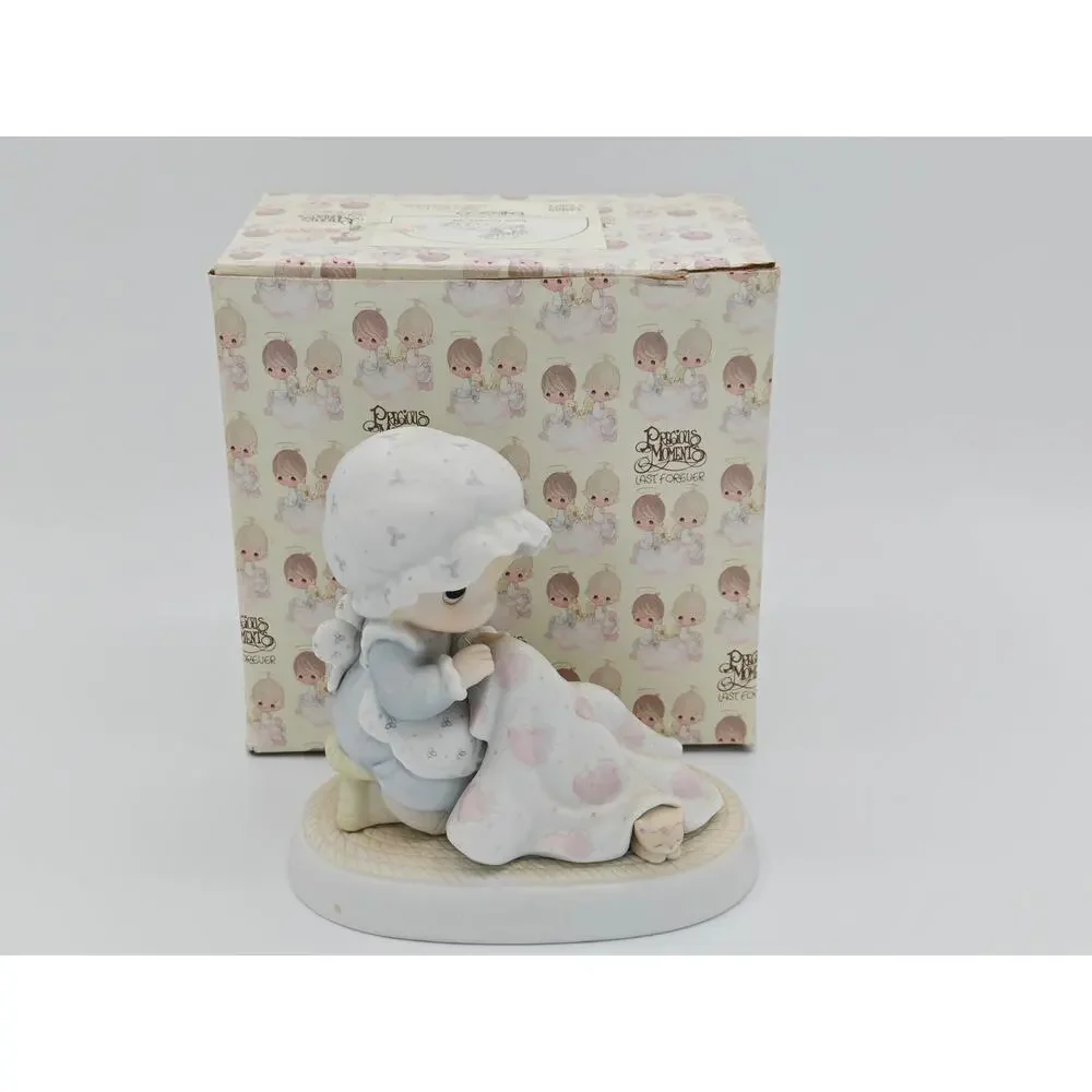 Precious Moments Love Covers All 12009 Enesco 1984 Porcelain Figurine Girl Quilt